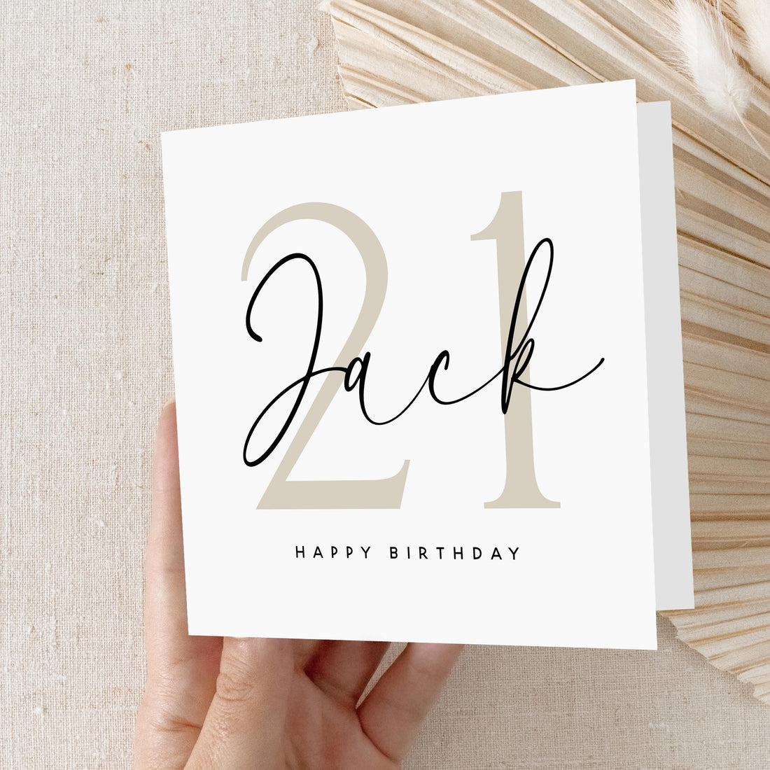Personalised 21st Birthday Card, Special Milestone Card, Birthday For Son, Boyfriend, Script &amp; Beige 21, Twenty First Minimal-Kraft Envelope