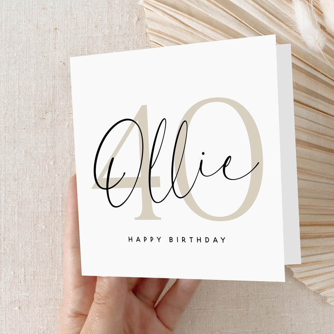 Personalised 40th Birthday Card, Special Milestone Card, Birthday For Son, Husband, Dad, Script &amp; Beige 40, Forty Minimal-Kraft Envelope