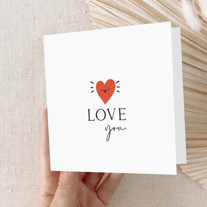 Valentines Day Card, Minimal Love You Card With Smiley Heart For Girlfriend Boyfriend, Husband Wife Partner Card, Valentines Gift,