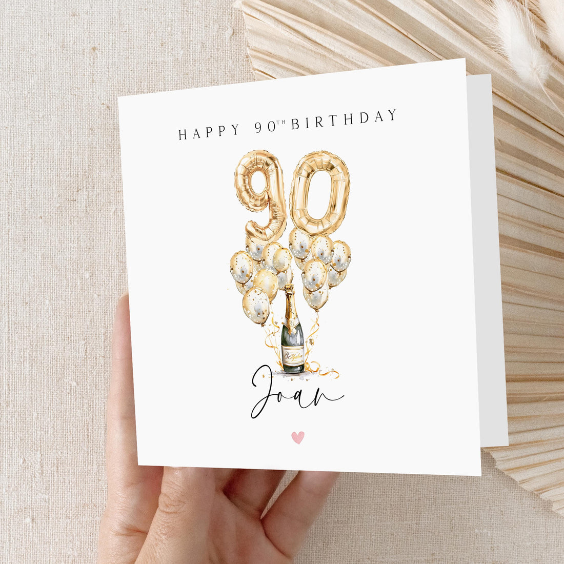 Personalised 90th Birthday Card, Special Milestone Card, Birthday For Wife, Sister, Friend Champagne &amp; Gold Balloons 90,Ninetyieth Birthday