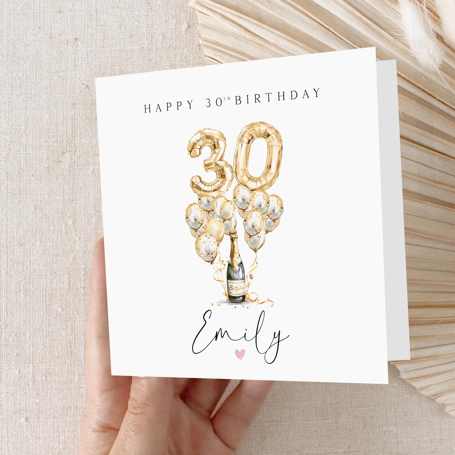 Personalised 30th Birthday Card, Special Milestone Card, Birthday Card For Wife, Sister, Daughter, Auntie, Champagne &amp; Gold 30 Balloon