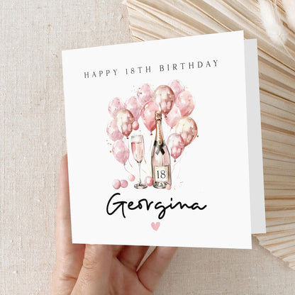 Personalised 18th Birthday Card, Special Milestone Birthday, Eighteenth, Daughter, Granddaughter, Sister, Niece Birthday Card, Pink Card Her
