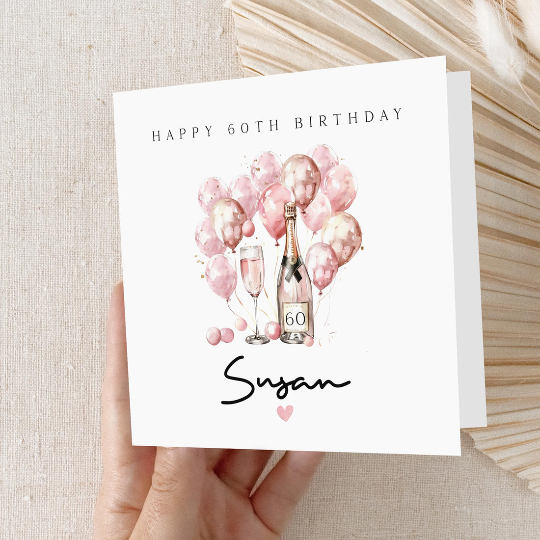 60th Birthday Card, Personalised Special Milestone Birthday, Sixty, Daughter, Auntie, Sister, Niece Birthday, Girls, Pink Balloons