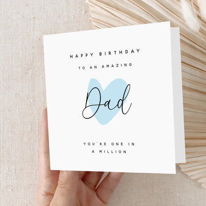 Birthday Card For Dad, Best Dad Card, One In A Million, Personalised Card, Birthday Gift For Dad, Card For Him, Blue Heart -Kraft Envelope