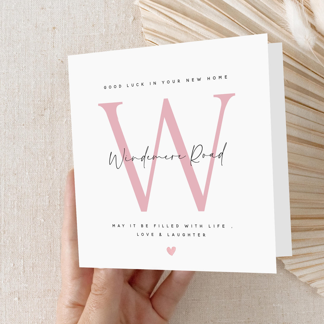 Personalised New Home Card-Housewarming Card-Moving Day-Welcome New Home-First Home -Congratulations Large Initial Pink-Life Love Laughter