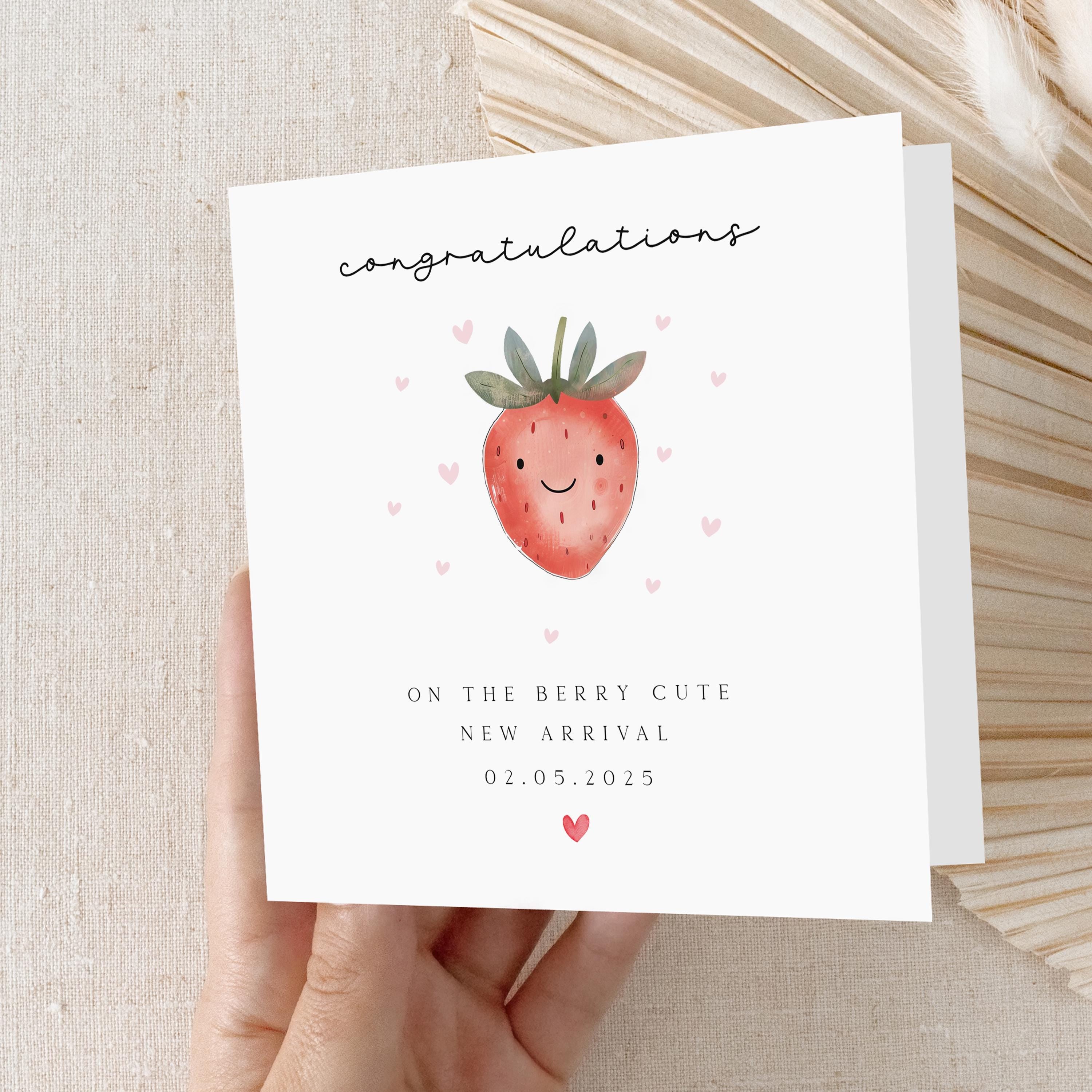 Personalised New Baby Card, Welcome To The World Card, Strawberry Design, Newborn Baby, Congratulations New Parents, Kraft Envelope Included
