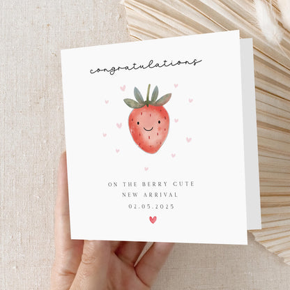 Personalised New Baby Card, Welcome To The World Card, Strawberry Design, Newborn Baby, Congratulations New Parents, Kraft Envelope Included
