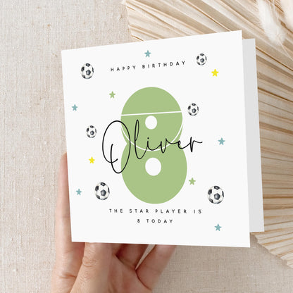Personalised 8th Birthday Card, Special Milestone Card, Birthday Card For Son, Football Card, Football Gift, Boy&