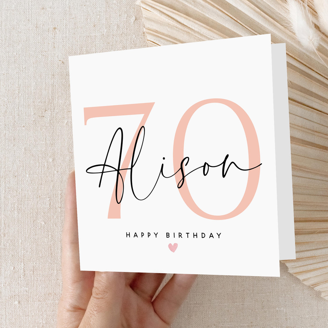 Personalised 70th Birthday Card, Special Milestone Card, Birthday For Grandma, Mum, Wife, Nan, Script, Seventy - Peach 70 Minimal-Envelope