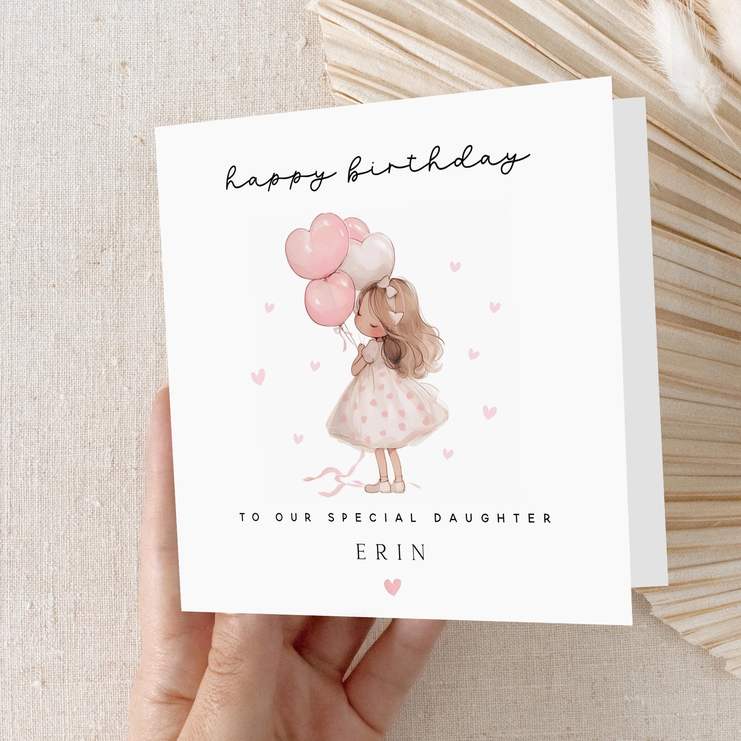 Personalised Birthday Card, Girls Birthday Cards, Balloon Design, Card For Special Daughter, Daughter Birthday Gift, Kraft Envelope Included