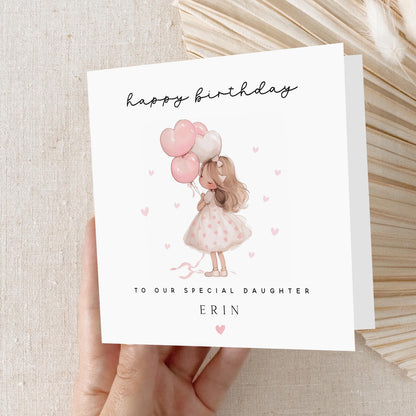 Personalised Birthday Card, Girls Birthday Cards, Balloon Design, Card For Special Daughter, Daughter Birthday Gift, Kraft Envelope Included