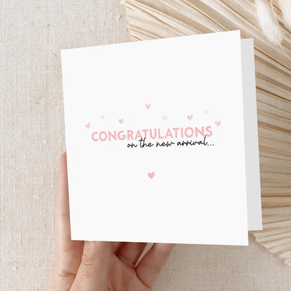 New Baby Card, Welcome To The World Card, Pink Heart Design, Newborn Baby, Congratulations On The New Arrival, New Parents, Kraft Envelope