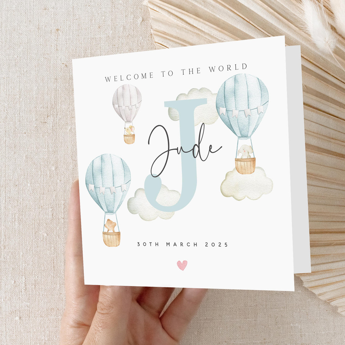 New Baby Card Personalised,Welcome To The World Card,Blue Balloon,Newborn Baby,Congratulations On The New Arrival,New Parents,Kraft Envelope