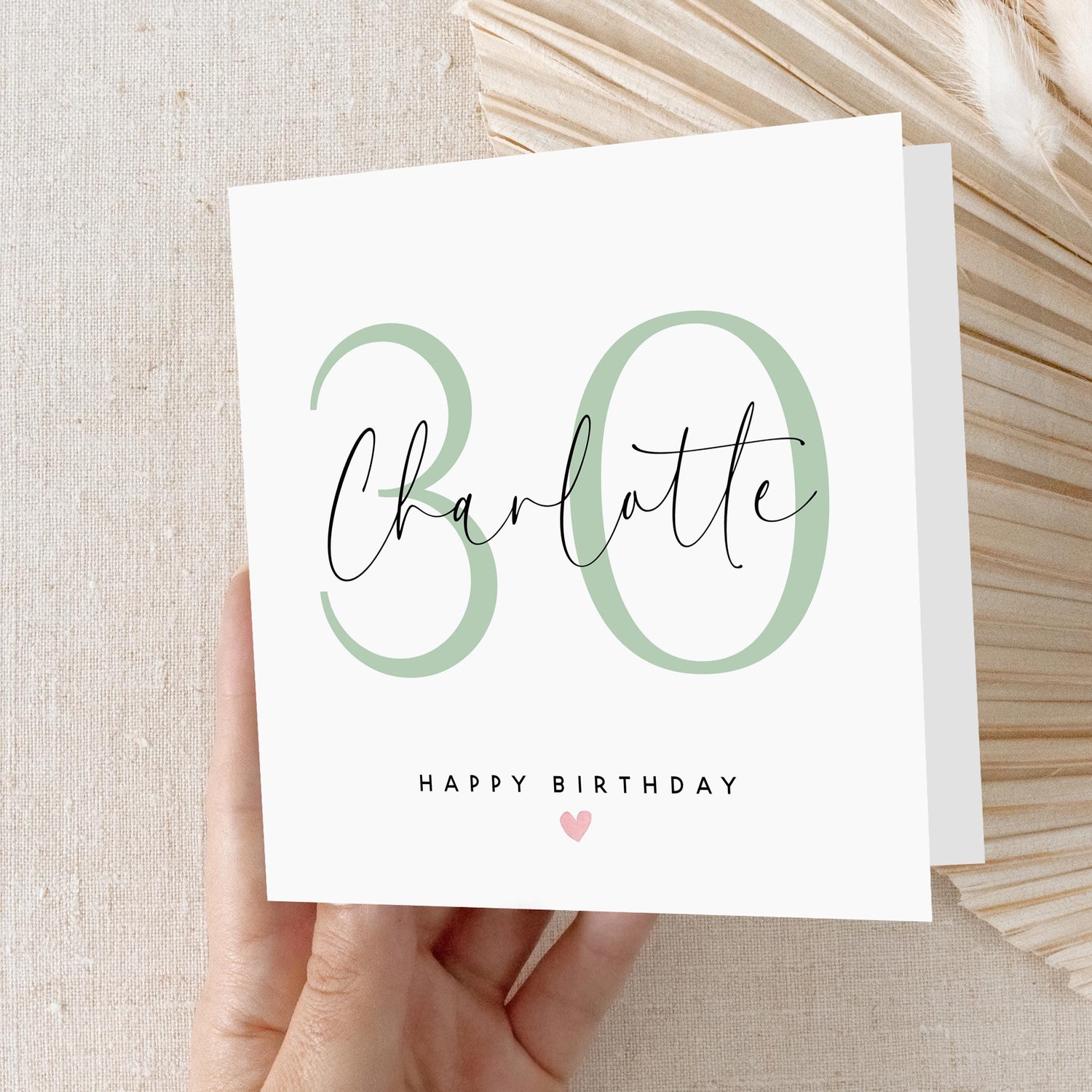 Personalised 30th Birthday Card, Special Milestone Card, Birthday Card For Wife, Sister, Daughter,Auntie,Sage Green 30,Thirty-Kraft Envelope