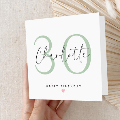 Personalised 30th Birthday Card, Special Milestone Card, Birthday Card For Wife, Sister, Daughter,Auntie,Sage Green 30,Thirty-Kraft Envelope