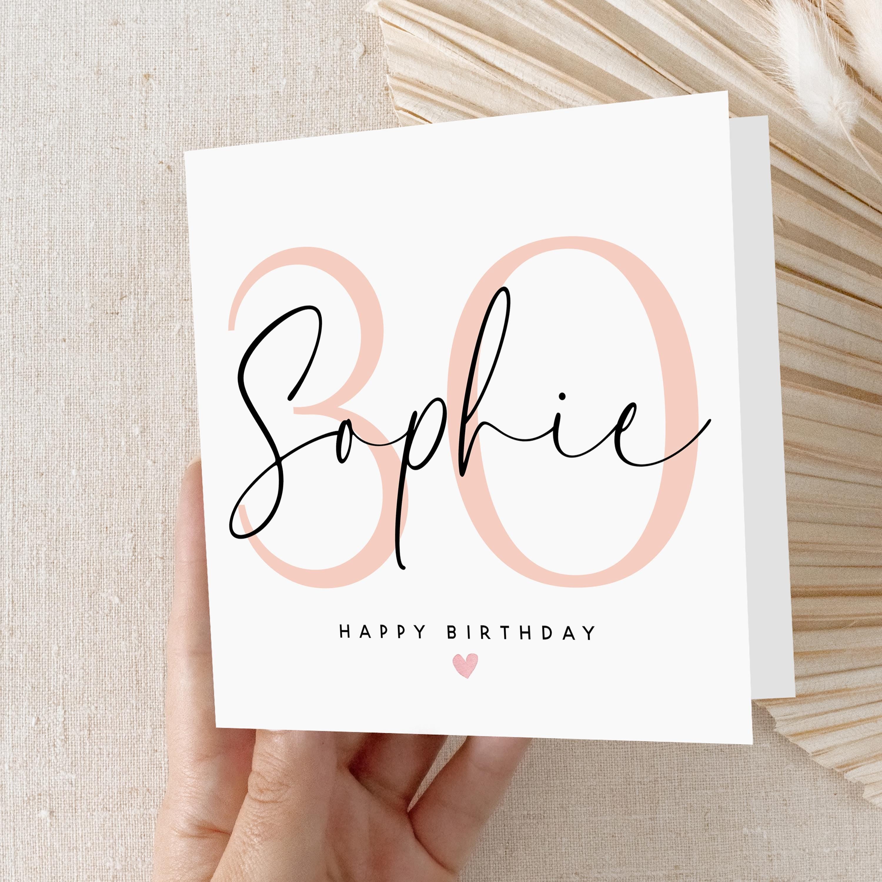 Personalised 30th Birthday Card, Special Milestone Card, Birthday Card For Wife, Sister, Daughter, Auntie, Peach 30,Thirty-Kraft Envelope