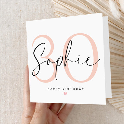 Personalised 30th Birthday Card, Special Milestone Card, Birthday Card For Wife, Sister, Daughter, Auntie, Peach 30,Thirty-Kraft Envelope