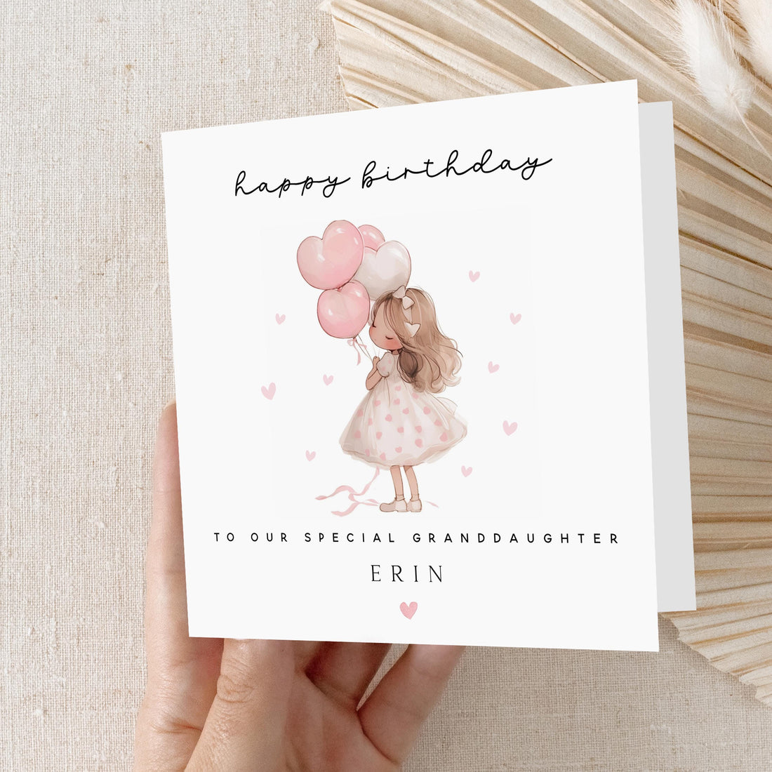 Personalised Birthday Card, Girls Birthday Cards, Balloon Design, Card For Special Granddaughter, Granddaughter Birthday Gift,Kraft Envelope