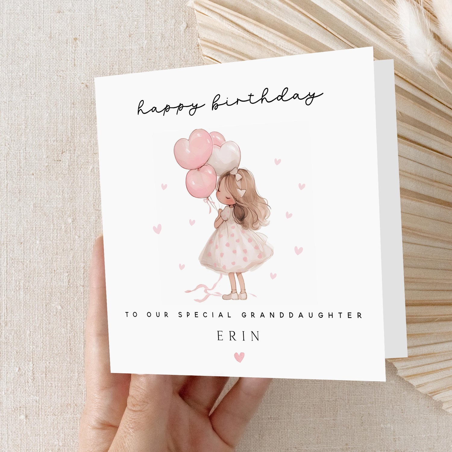 Personalised Birthday Card, Girls Birthday Cards, Balloon Design, Card For Special Granddaughter, Granddaughter Birthday Gift,Kraft Envelope