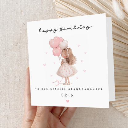 Personalised Birthday Card, Girls Birthday Cards, Balloon Design, Card For Special Granddaughter, Granddaughter Birthday Gift,Kraft Envelope