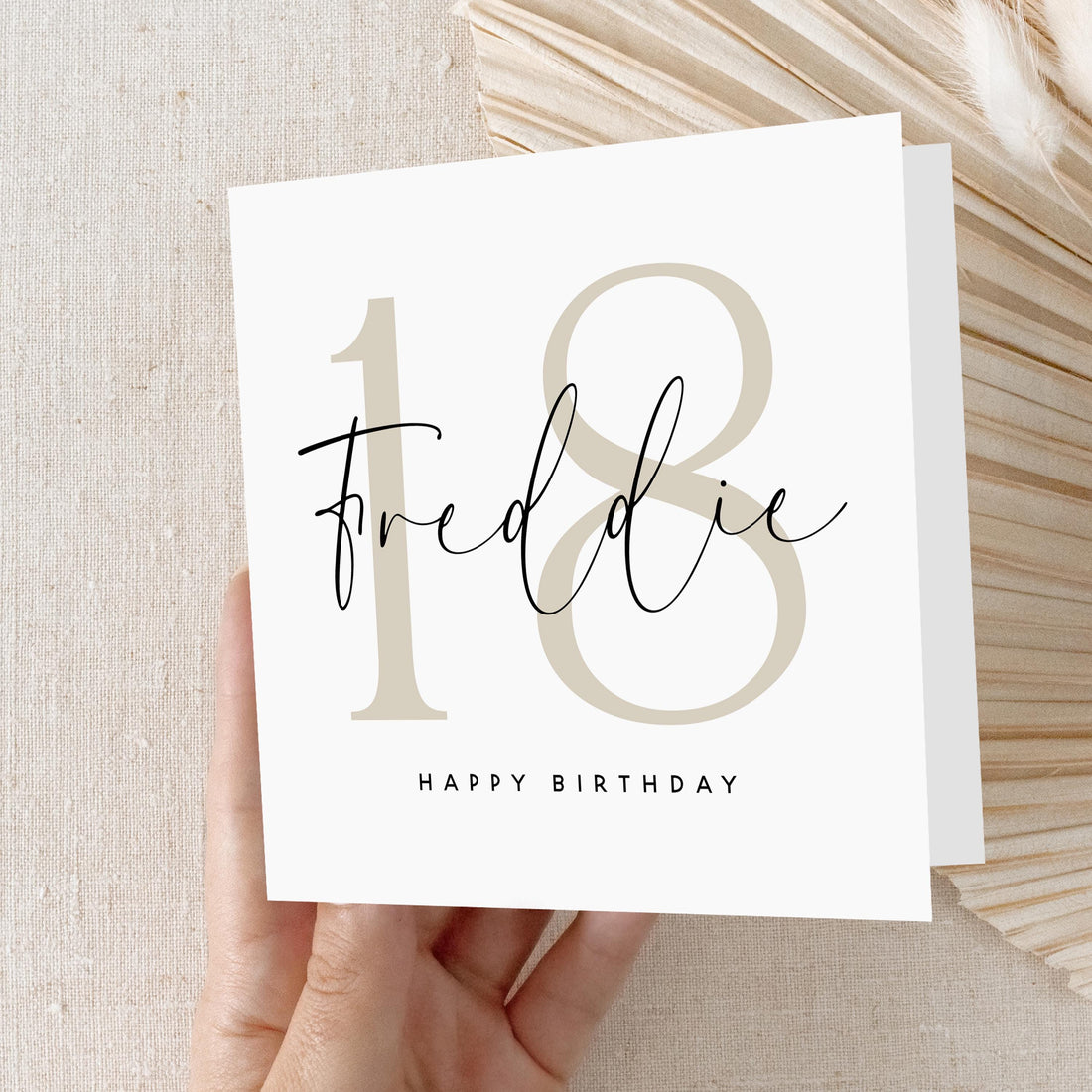 Personalised 18th Birthday Card, Special Milestone Card, Birthday For Son, Nephew,Grandson,Script &amp; Beige 18,Eighteen Minimal-Kraft Envelope