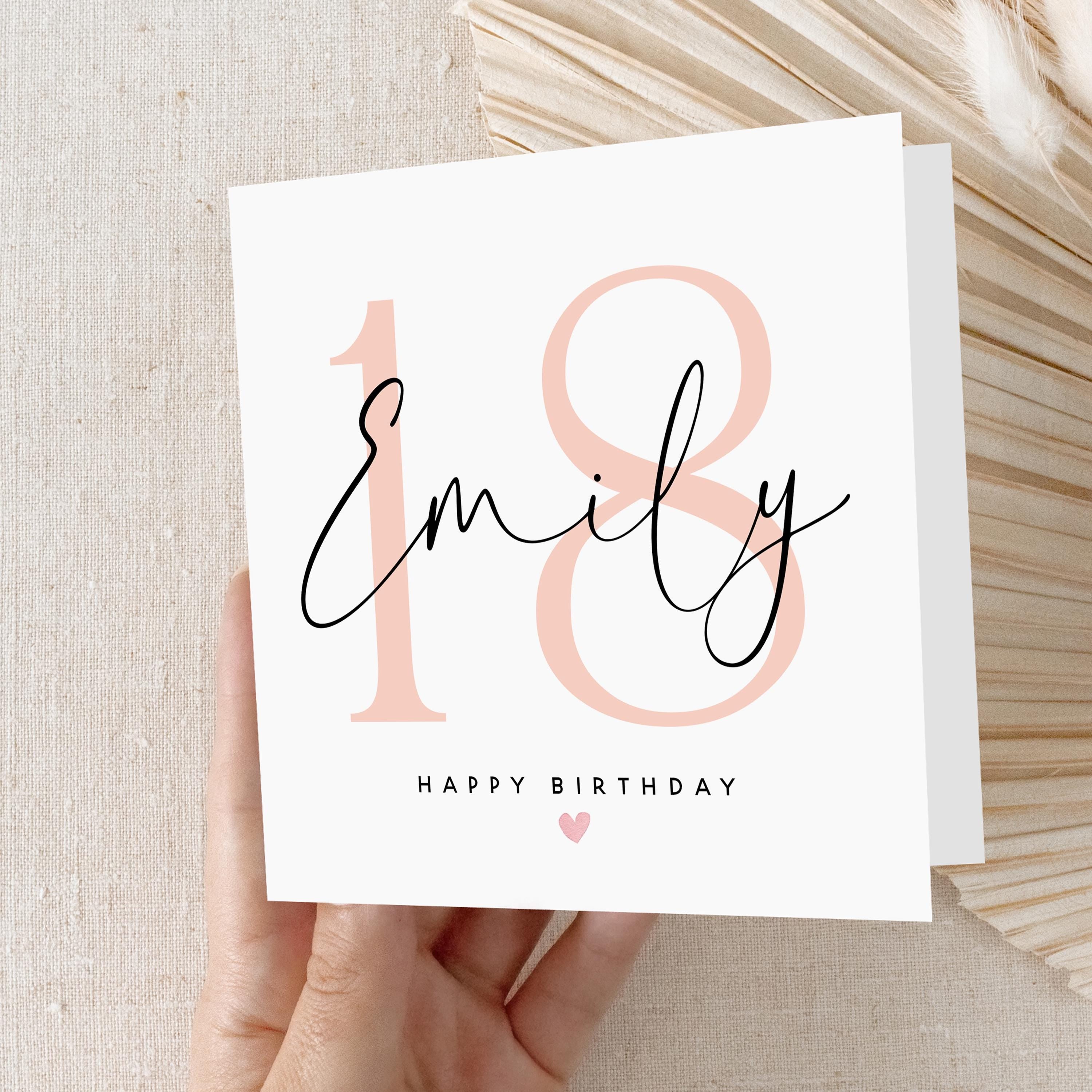 Personalised 18th Birthday Card, Special Milestone Birthday, Eighteenth, Daughter, Granddaughter, Sister, Niece Peach Birthday Card, Kraft