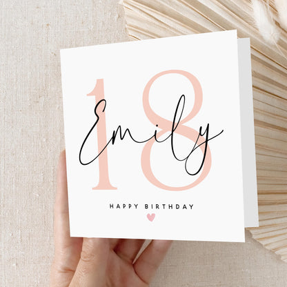 Personalised 18th Birthday Card, Special Milestone Birthday, Eighteenth, Daughter, Granddaughter, Sister, Niece Peach Birthday Card, Kraft