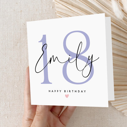 Personalised 18th Birthday Card, Special Milestone Birthday, Eighteenth, Daughter, Granddaughter, Sister, Niece Purple Birthday Card, Kraft