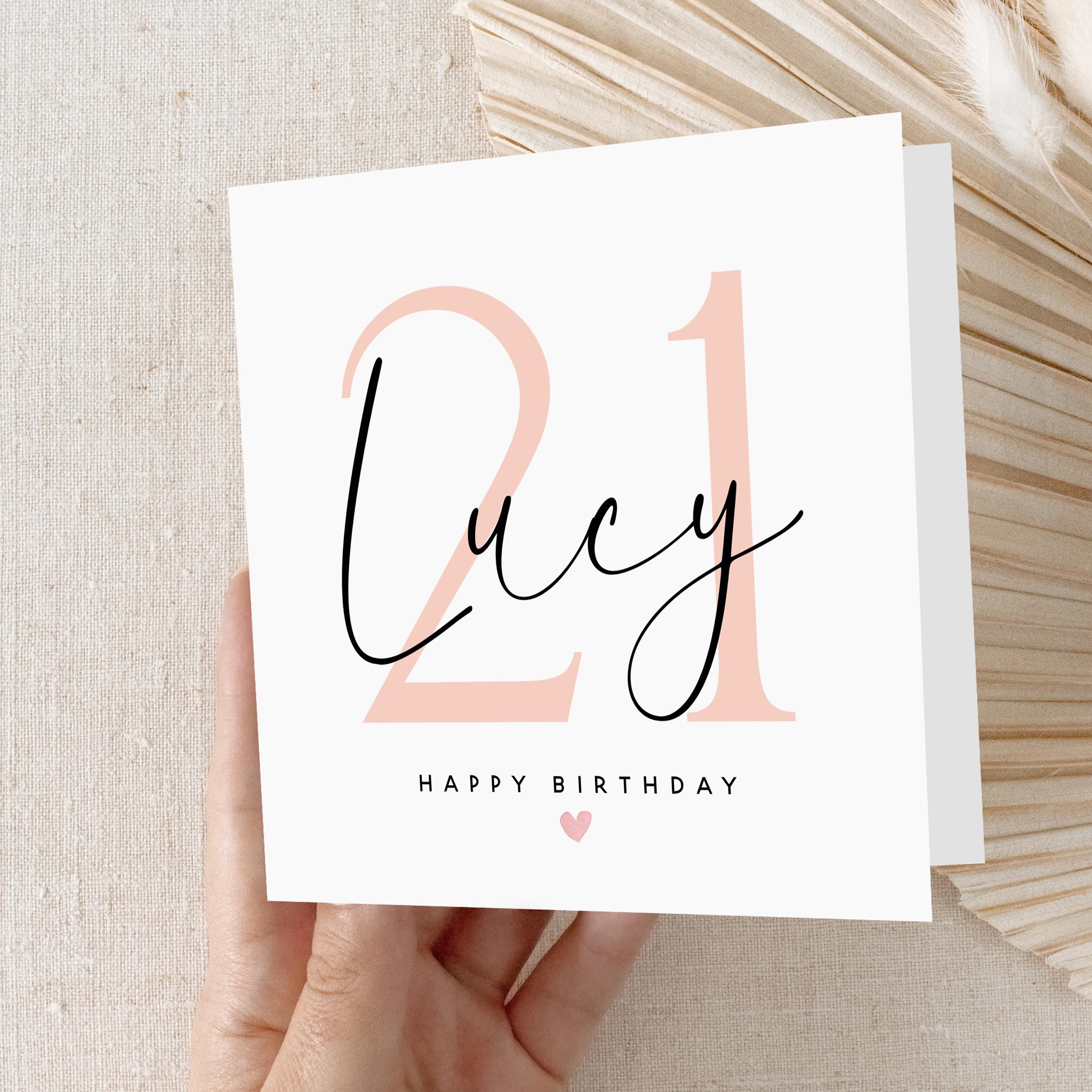 Personalised 21st Birthday Card, Special Milestone Card, Birthday Card For Daughter, Friend, Niece, Granddaughter, Peach 21, Twenty First