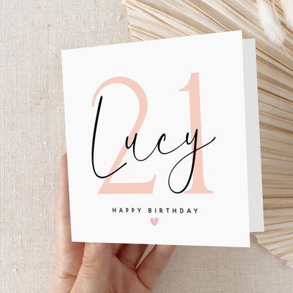 Personalised 21st Birthday Card, Special Milestone Card, Birthday Card For Daughter, Friend, Niece, Granddaughter, Peach 21, Twenty First