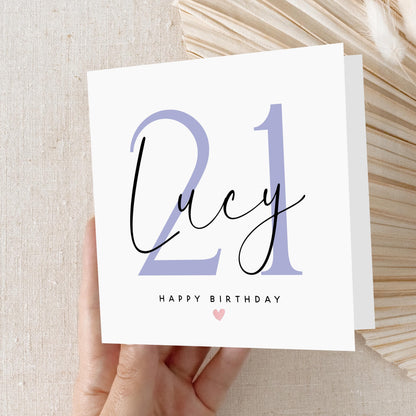 Personalised 21st Birthday Card, Special Milestone Card, Birthday Card For Daughter, Friend, Niece, Granddaughter, Purple 21, Twenty First