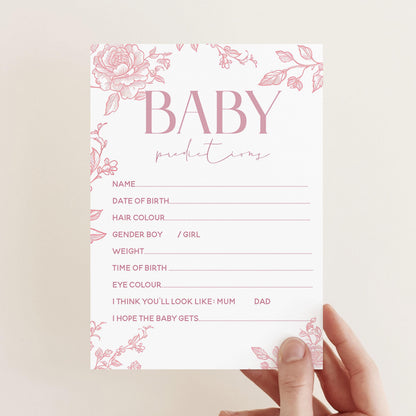 Baby Shower Prediction Cards Botanical Pink, Afternoon Tea Party, New Mum To Be, Gender Reveal, Party Games Favours Ideas / Keepsake A6