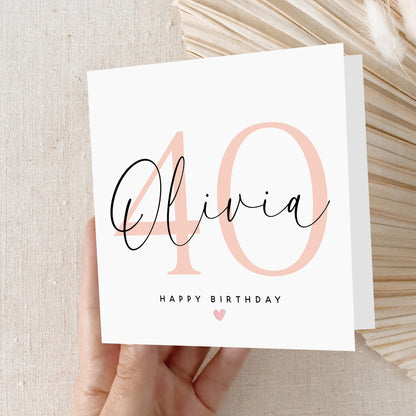Personalised 40th Birthday Card, Special Milestone Card, Birthday For Daughter, Friend, Mum, Wife, Auntie, Peach 40, Forty Gift, Minimal