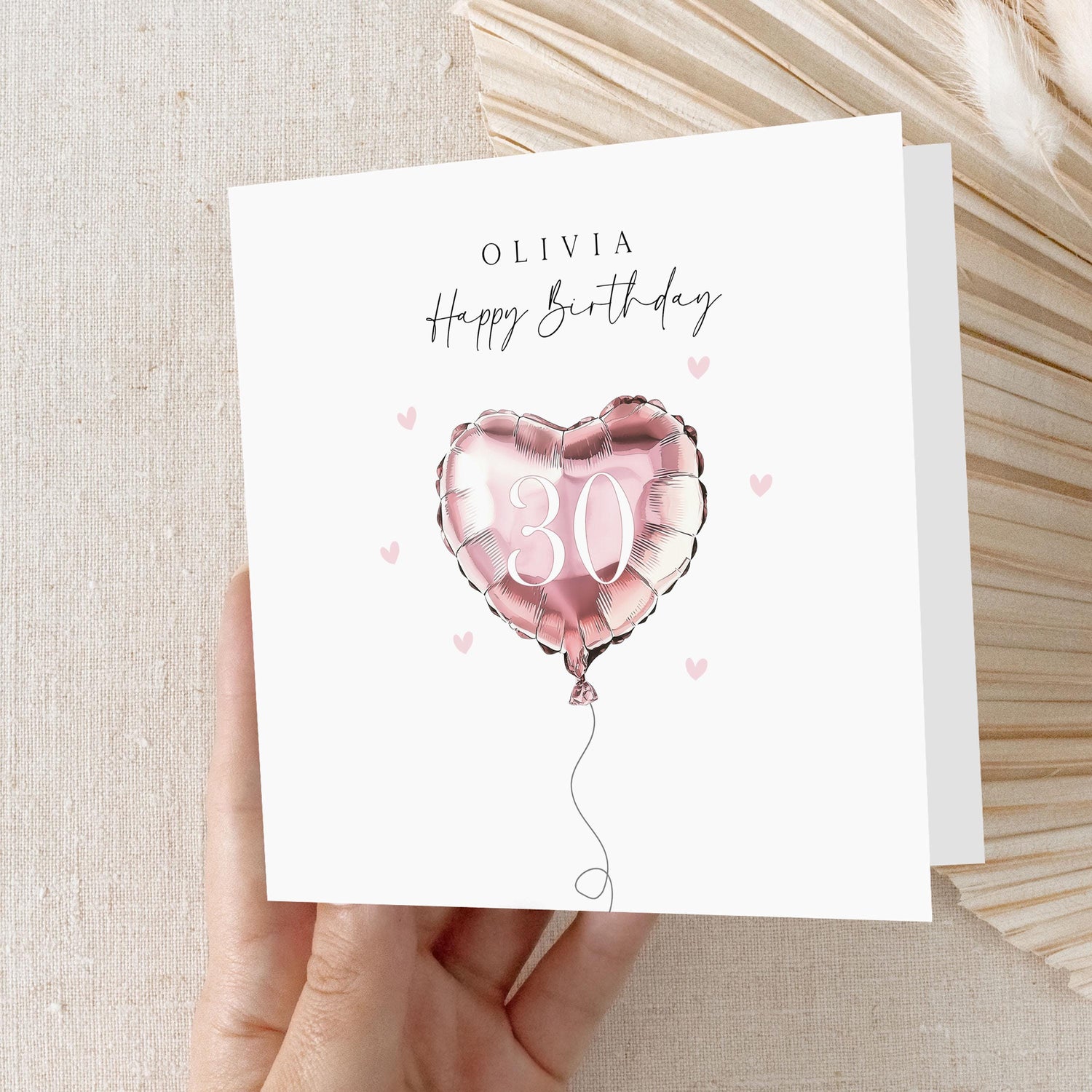 Personalised 30th Birthday Card, Special Milestone Card, Birthday Card For Wife, Sister, Daughter, Auntie, Pink Heart Balloon 30, Thirty