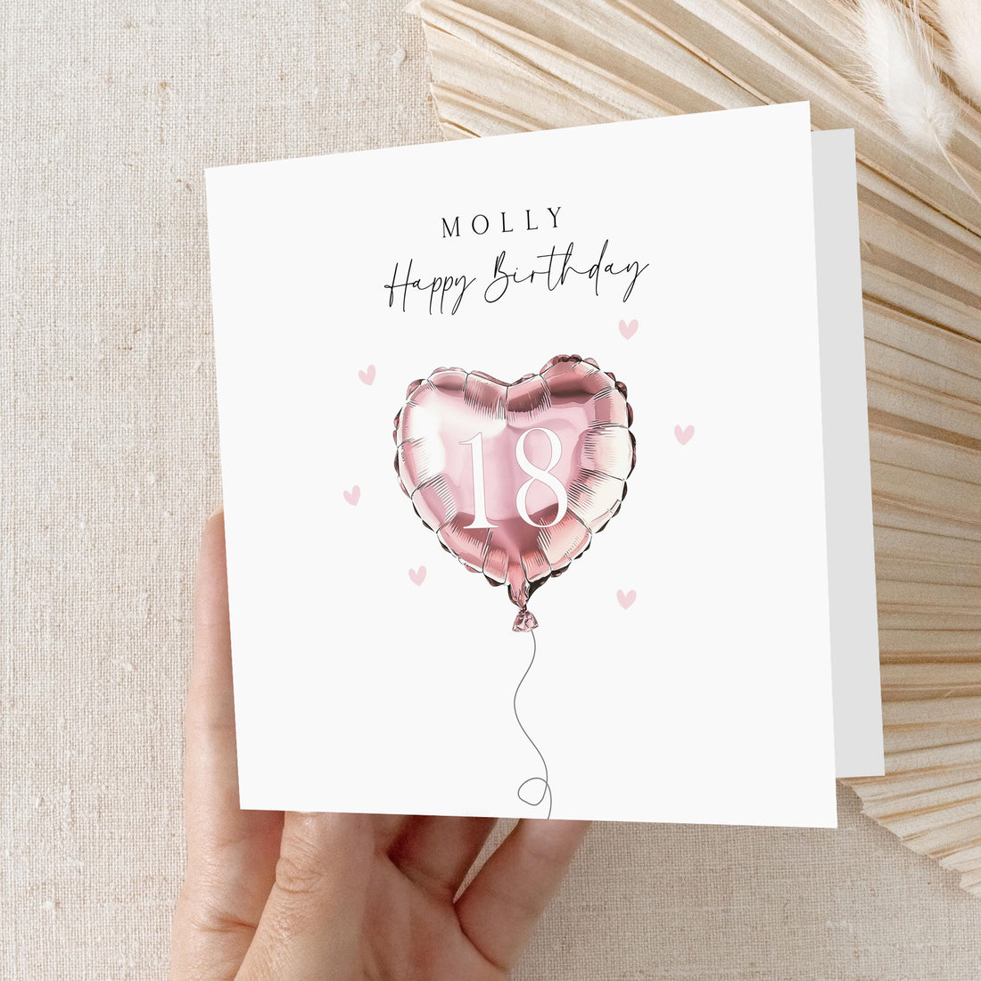 Personalised 18th Birthday Card, Special Milestone Birthday, Eighteenth, Pink Foil Heart Balloon Daughter, Sister, Niece Birthday Card,