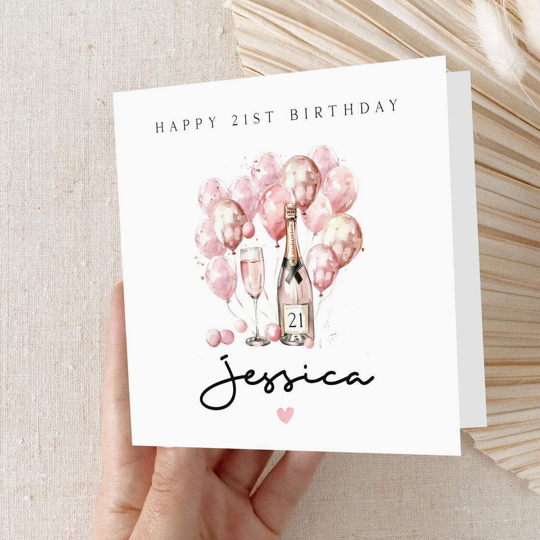 21st Birthday Card, Personalised Special Milestone Birthday, Twenty one,Daughter,Granddaughter, Sister, Niece Birthday, Girls,Pink Balloons