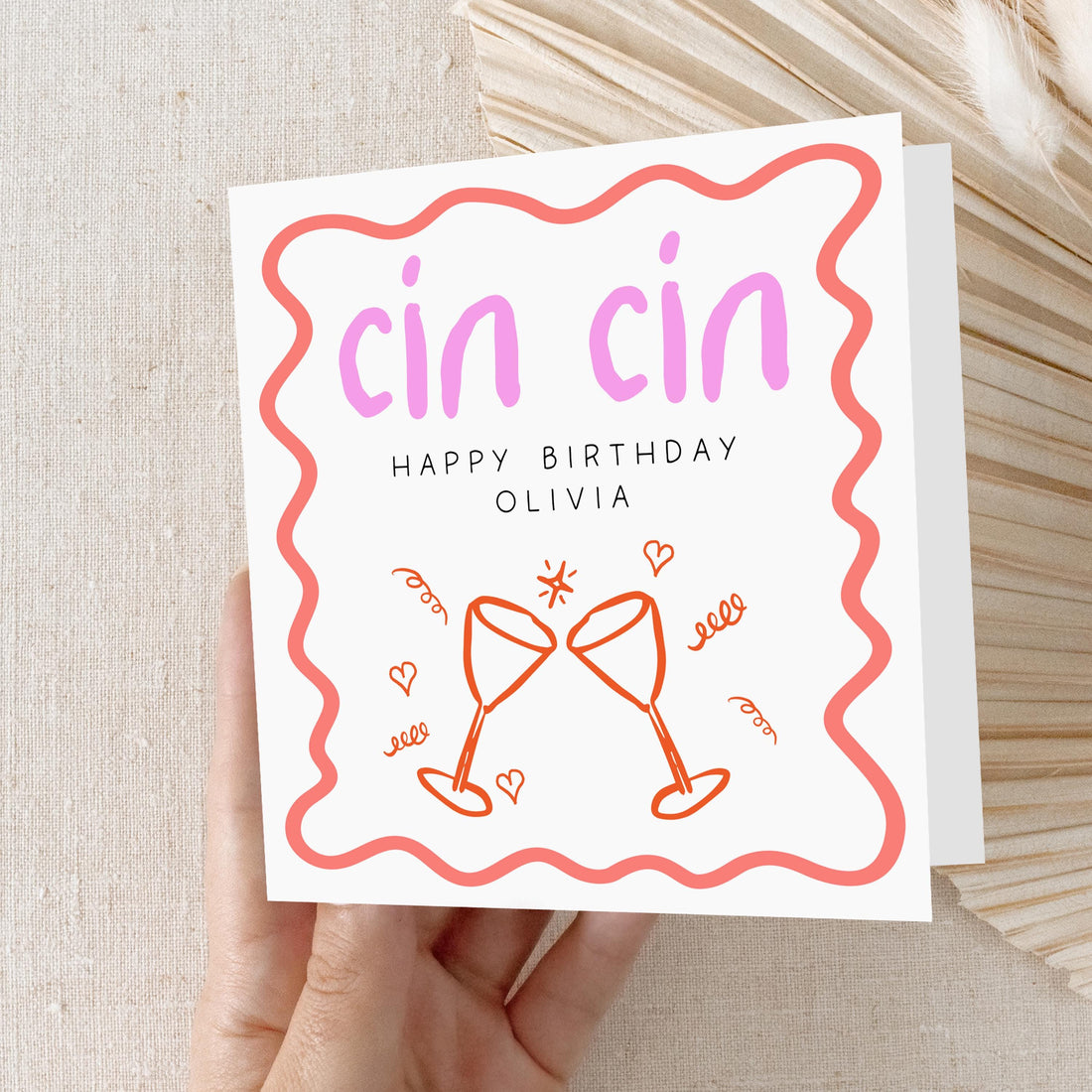 Personalised Birthday Card, Cin Cin, Cheers Card For Best Friend, Bestie, Auntie, Daughter, mum, Sister, Niece Birthday Card,Birthday Gift