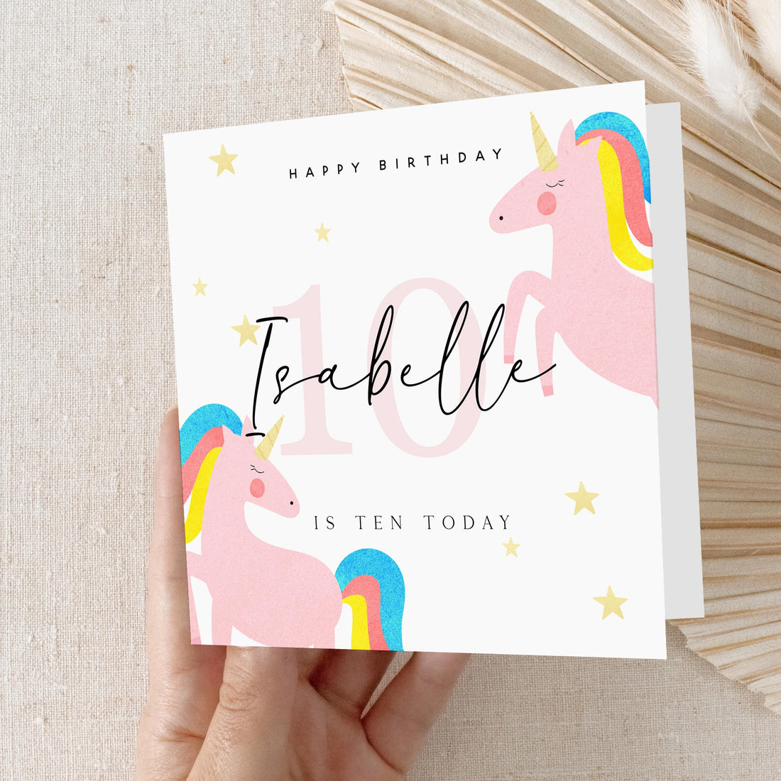 Girls Birthday Card, Unicorn Personalised Birthday Cards, 10th Birthday, Age 10, Daughter, Granddaughter, Niece Birthday Card,Kraft Envelope