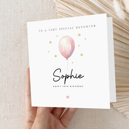 Personalised Birthday Card, Girls Birthday Cards, Birthday Card For Daughter, Birthday Age balloon Add Any Age, 6x6 Kraft Envelope Included