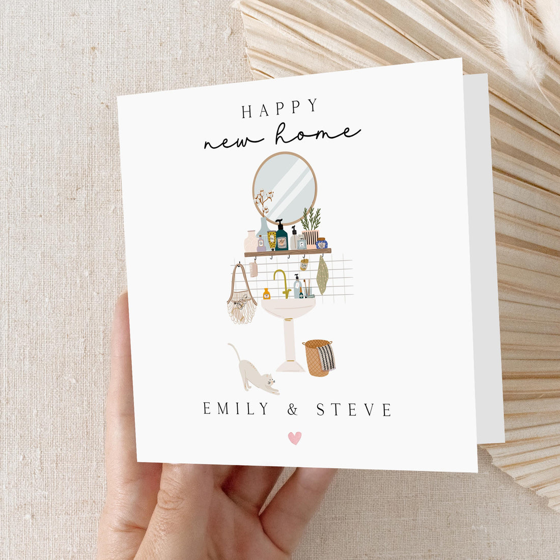 Personalised New Home Card, Happy New Home, Boho Bathroom Card, Congratulations On Your New Home, Moving Card For Friend, Family.