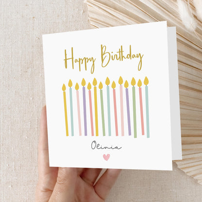 Personalised Birthday Card, Happy Birthday Card, Candles, Card For Mum, Daughter, Granddaughter, Friend, Bestie Birthday Card, Birthday Gift