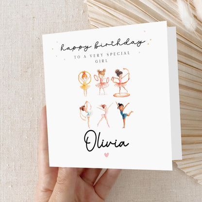 Personalised Birthday Card, Girls Birthday Cards, Gymnastics Birthday, Daughter, Granddaughter, Niece Birthday Card, Kraft Envelope Included