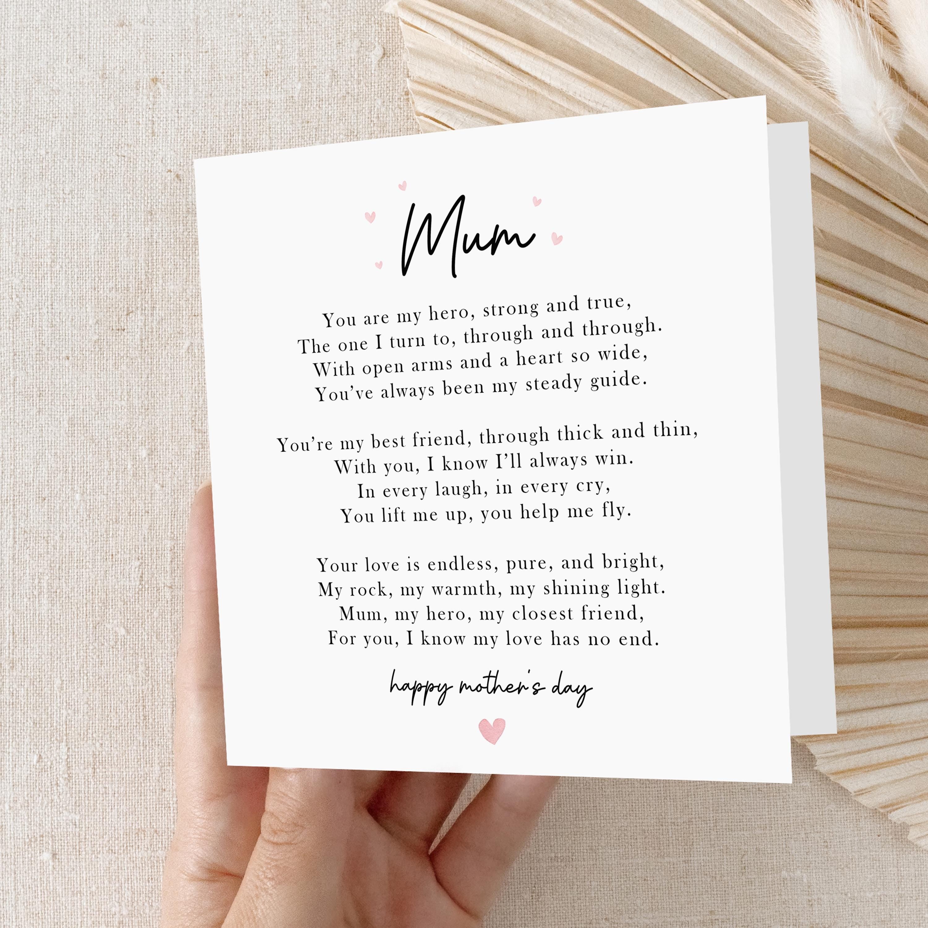 Mothers Day Poem Card, Mum Poem Card, Card For Mum, Happy Mother&