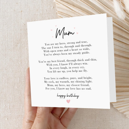 Poem Card For Mum, Mum Birthday Card, Card For Mum, Happy Birthday Card, For My Mum, For Her, Birthday Gift, Card For My Mum, Special Mum