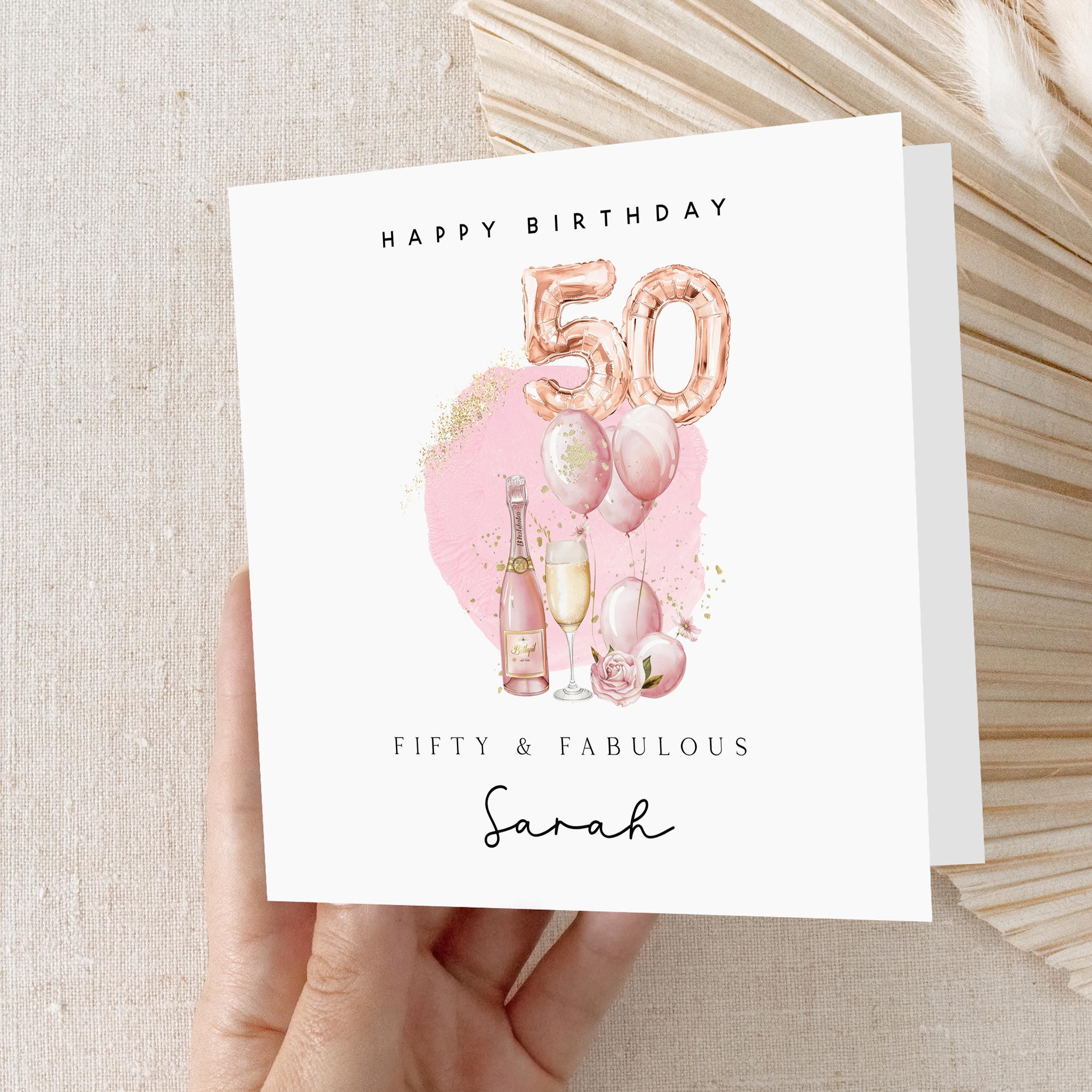 Personalised 50th Birthday Card, Special Milestone Card, Birthday Card For Wife, Sister,Best Friend, Auntie,Champagne,50 and Fabulous Card
