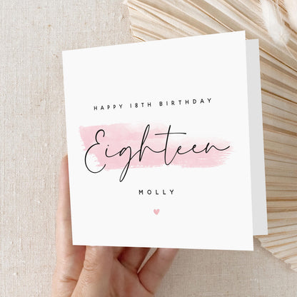 Personalised 18th Birthday Card, Special Milestone Birthday, Eighteenth, Daughter, Granddaughter, Sister, Niece Birthday Card, Pink Swash