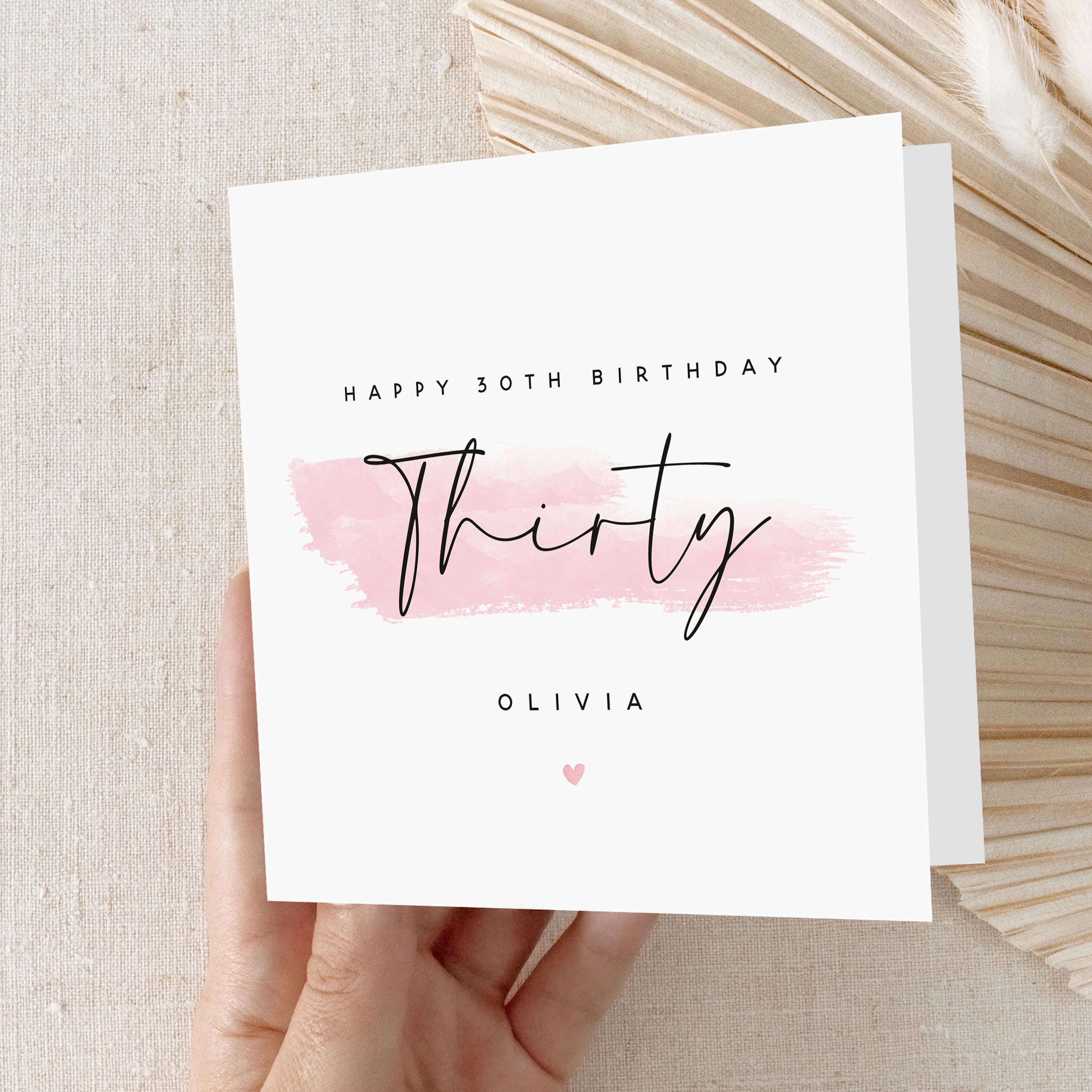 Personalised 30th Birthday Card, Special Milestone Card, Birthday Card For Wife, Sister, Daughter, Auntie, Pink Swash 30th Birthday Card