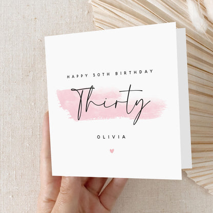 Personalised 30th Birthday Card, Special Milestone Card, Birthday Card For Wife, Sister, Daughter, Auntie, Pink Swash 30th Birthday Card