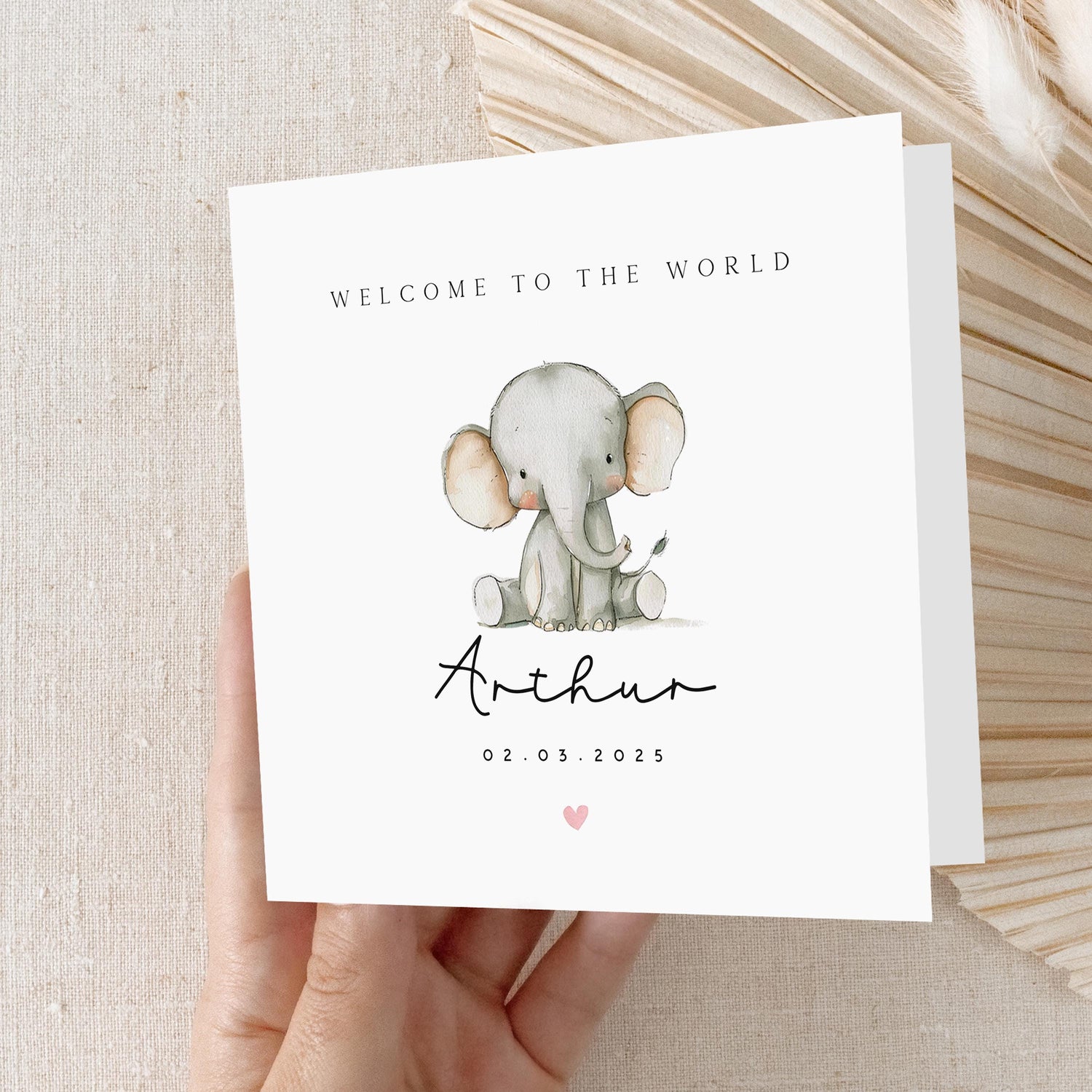 Personalised New Baby Card, Welcome To The World Card, Baby Elephant Design, Newborn Baby, Congratulations New Parents, Kraft Envelope Inclu