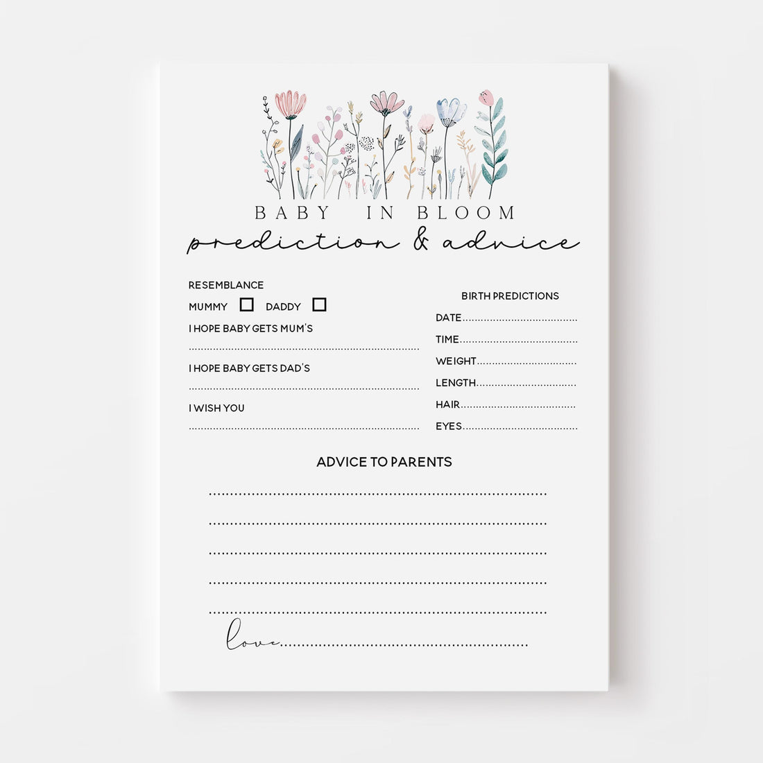 Baby Prediction & Advice Cards Baby In Bloom Cards